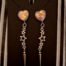 Gothic stars heart spike pink glitter stud earrings emo punk alternative 