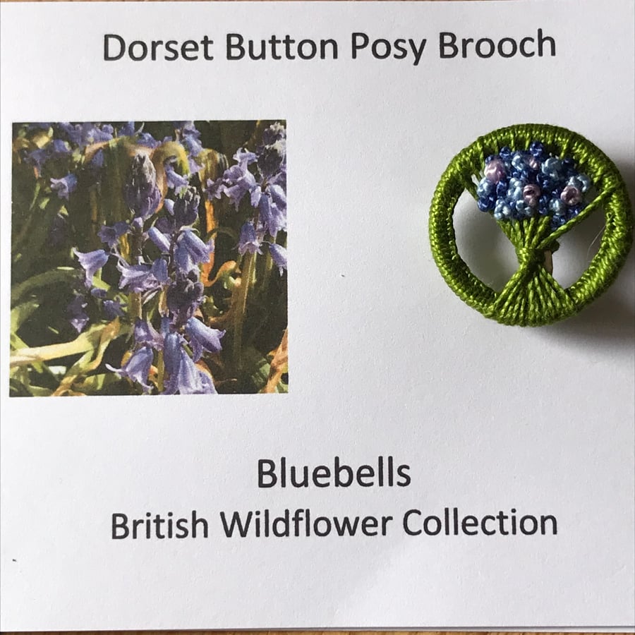 Dorset Button Posy Brooch, Bluebells