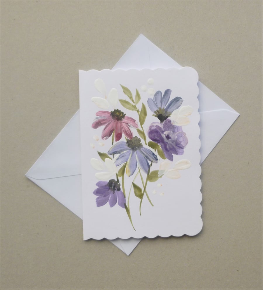 hand painted daisy original art blank greetings card ( ref F 517.A2 )