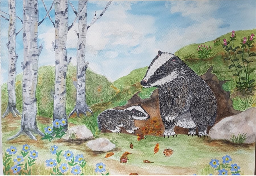 First Steps In The Forest. Nostalgic Wildlife Art. A4 Print 300gsm