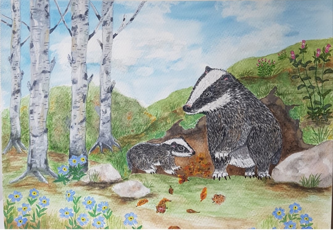 First Steps In The Forest. Nostalgic Wildlife Art. A4 Print 300gsm