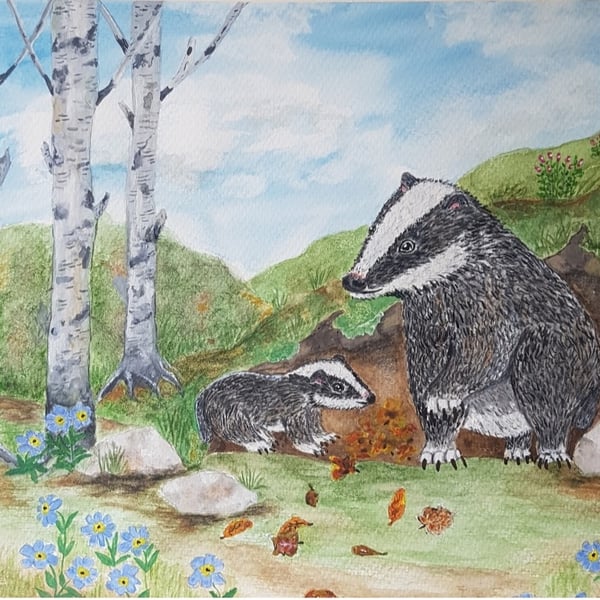 First Steps In The Forest. Nostalgic Wildlife Art. A4 Print 300gsm