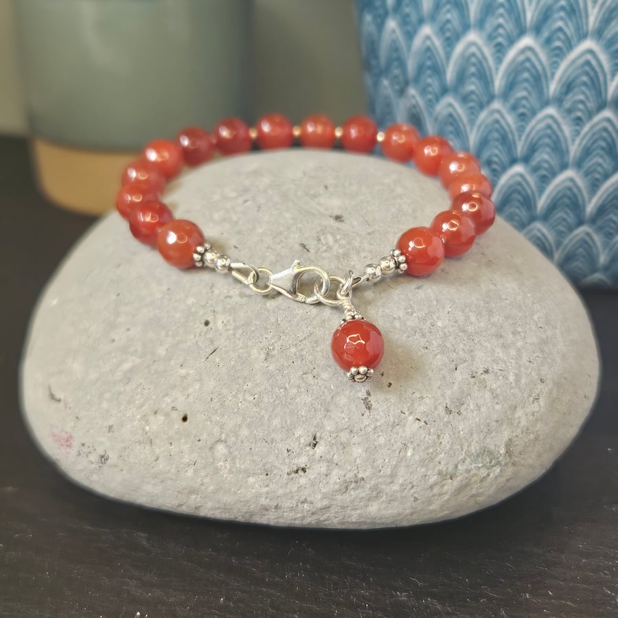 Faceted Carnelian and Sterling Silver Bracelet