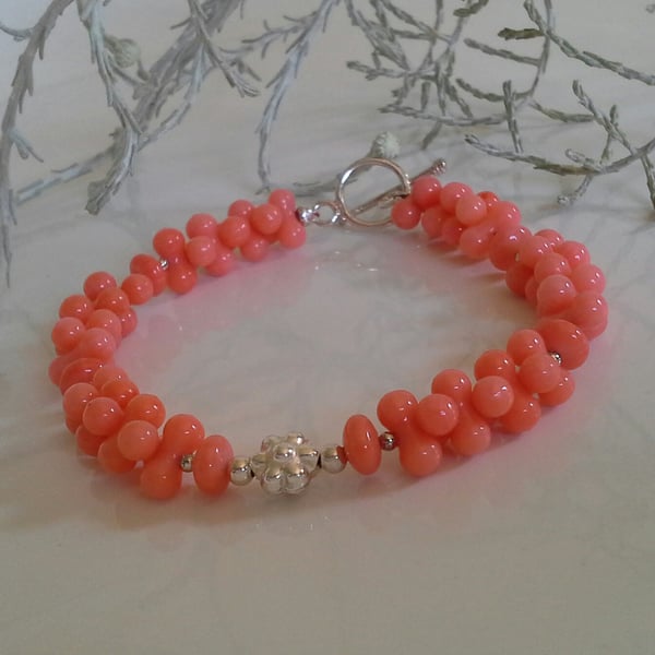 Eco Peach Coral Sterling Silver bracelet