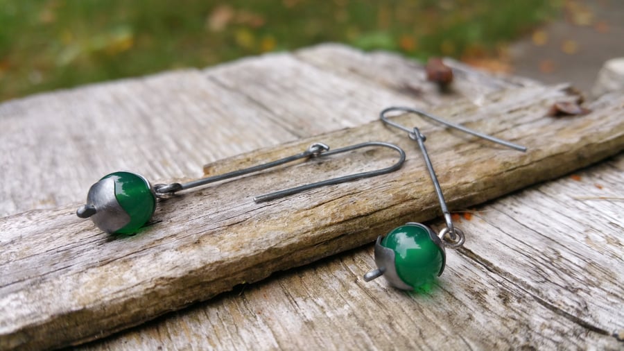 Green Agate Earrings, Oxidized Sterling Silver Dangle Earrings, Long Earrings