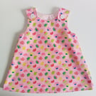 Pink summer dress, 12-18 months, A Line dress, birds, toadstools, 