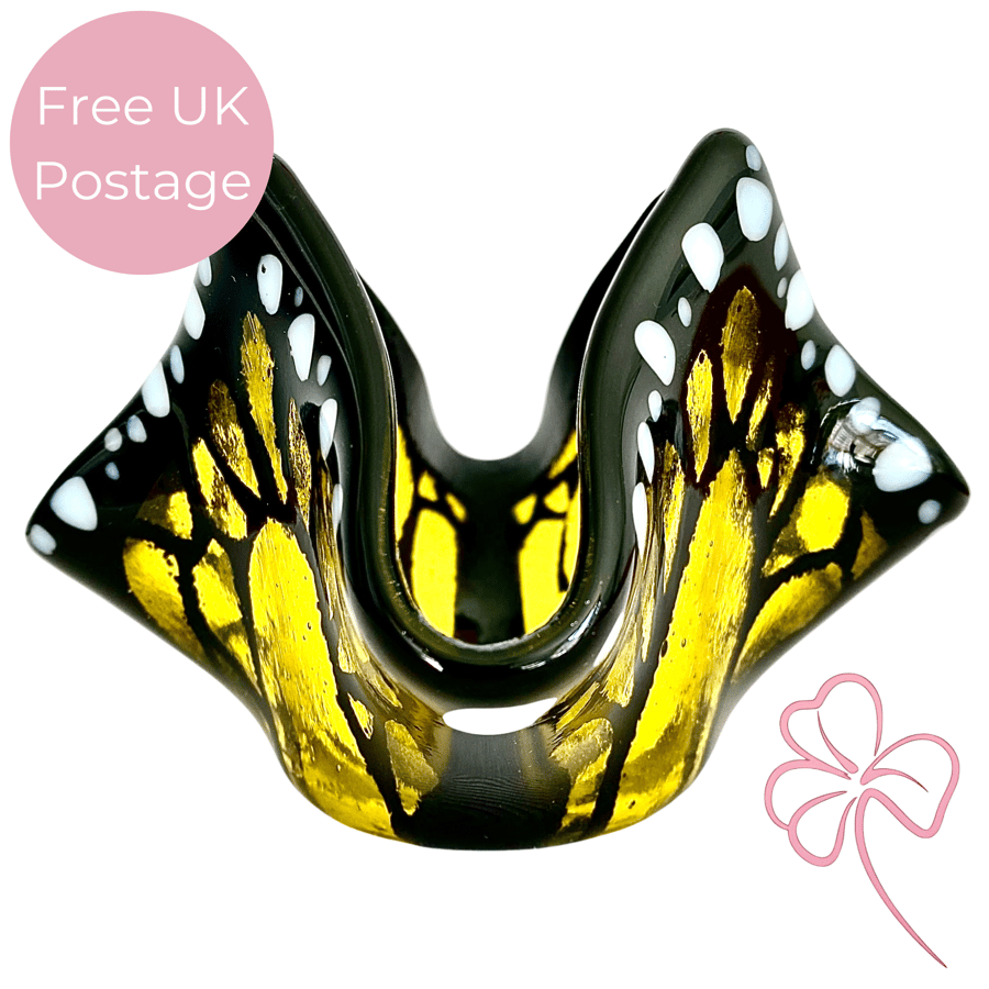 Yellow Fused Glass Butterfly Handkerchief Candle Holder