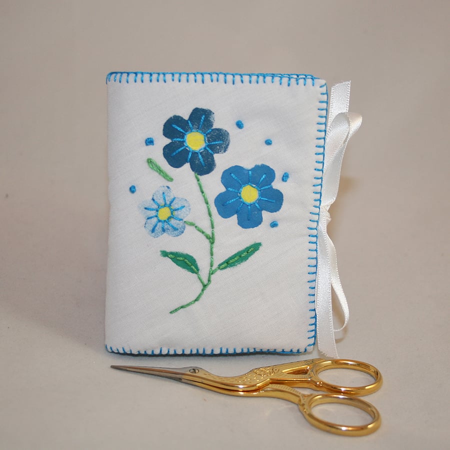 Printed and Embroidered Needlecase - Blue Flowers
