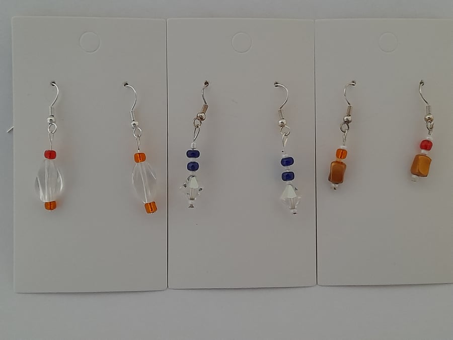 Set of 3 Handmade earrings for pierced ears