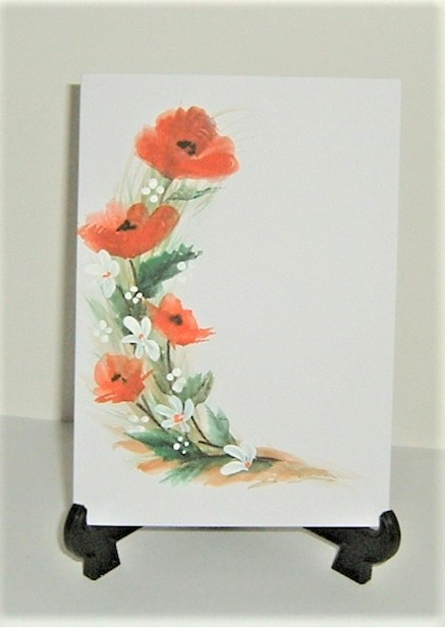 original art and painted floral poppies greetings card ( ref f 636)