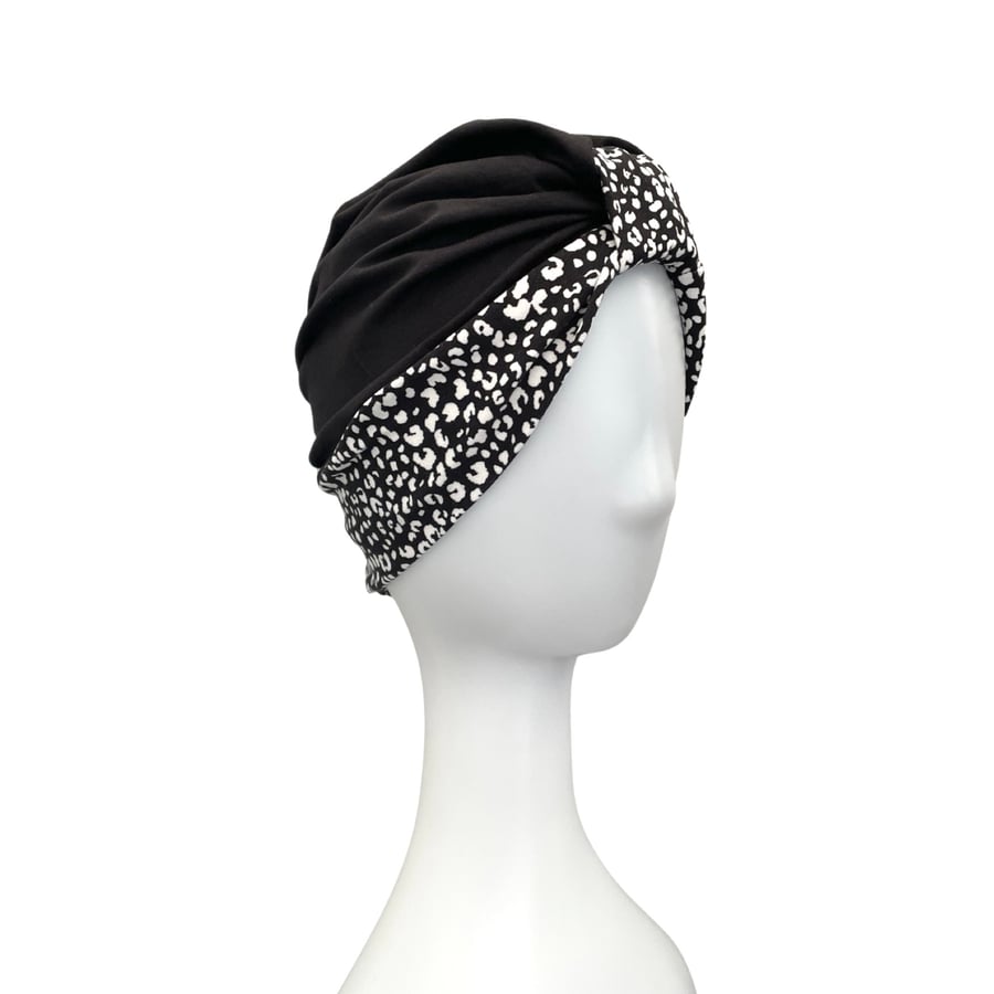 Black and white ready wear comfy chemo hair loss turban head wrap