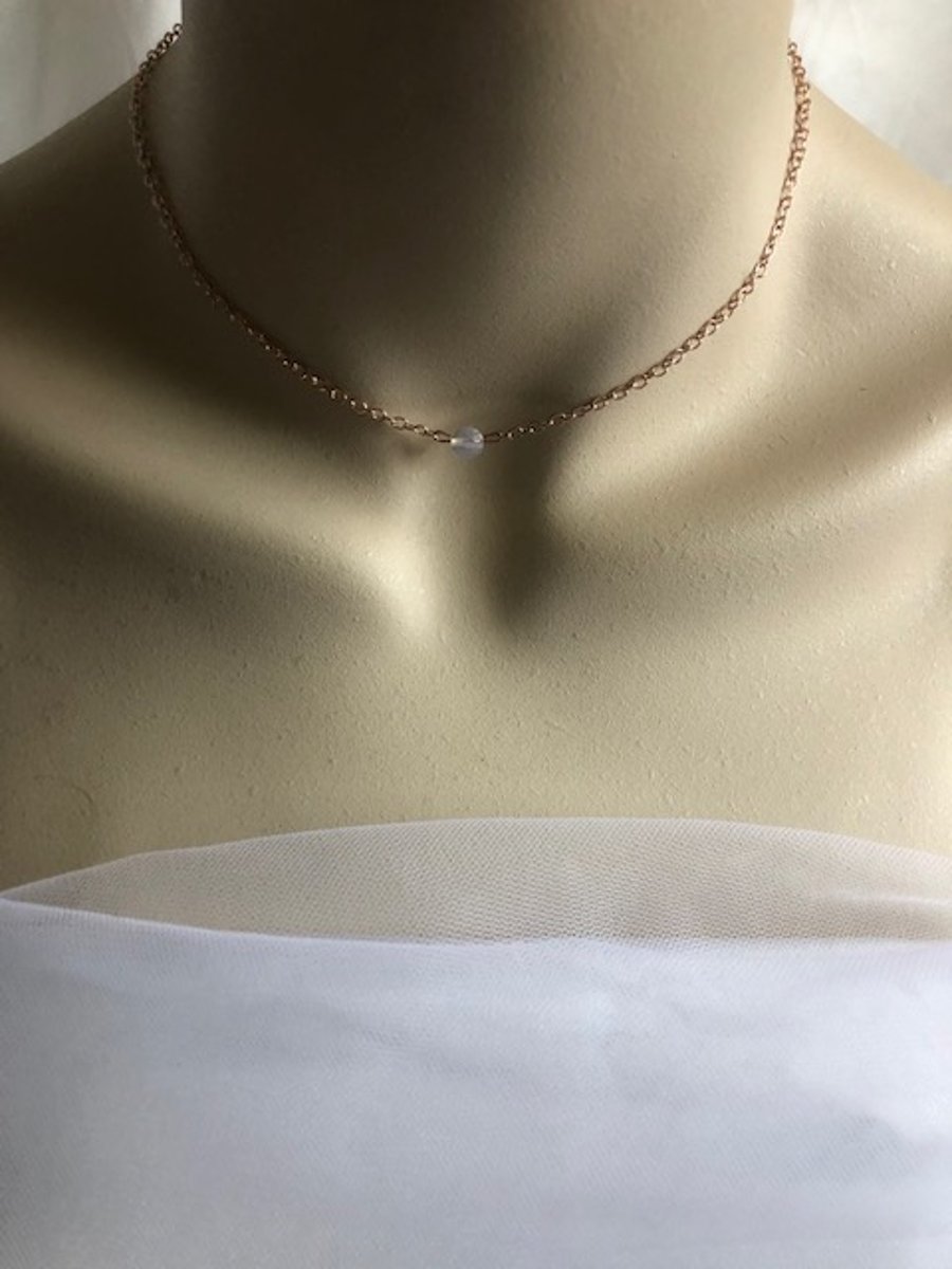 Moonstone Choker Necklace - Rose Gold or Silver Choker Chain - Minimalist - Boho