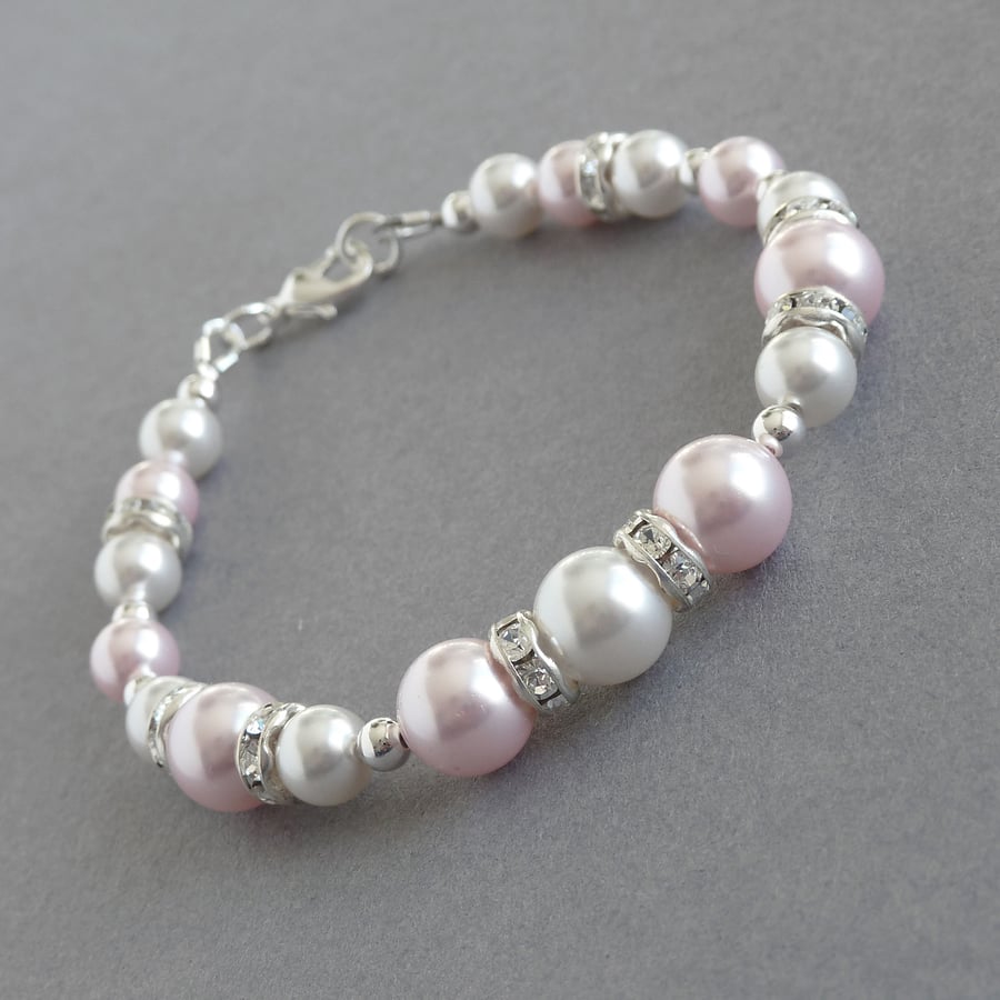 Blush Pink Pearl and Crystal Bracelet - Wedding Jewellery - Bridesmaids Gifts