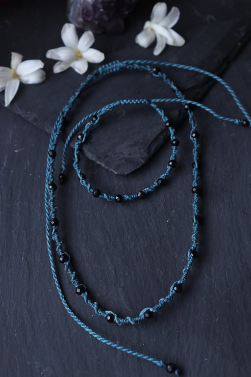 Tourmaline adjustable set bracelet and choker in teal