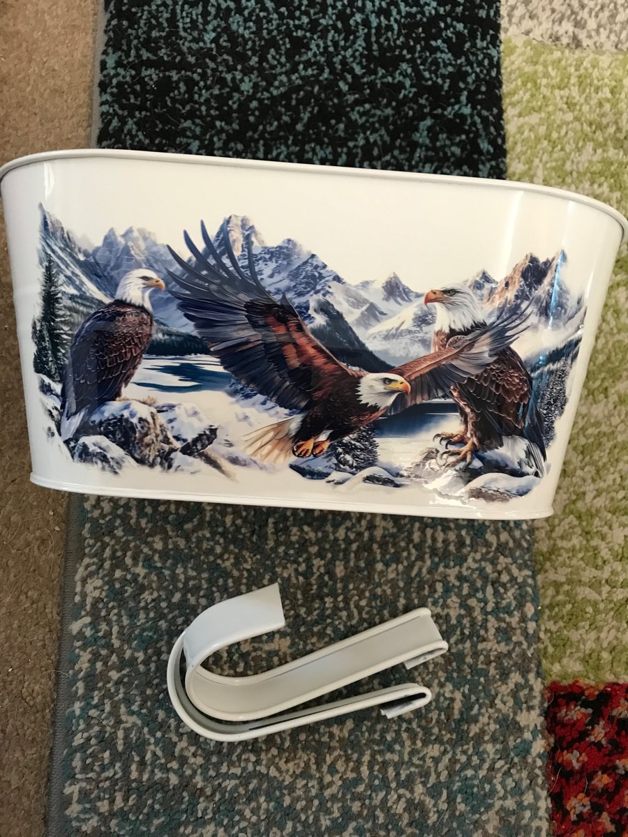 White fence planter with gorgeous eagles motif 