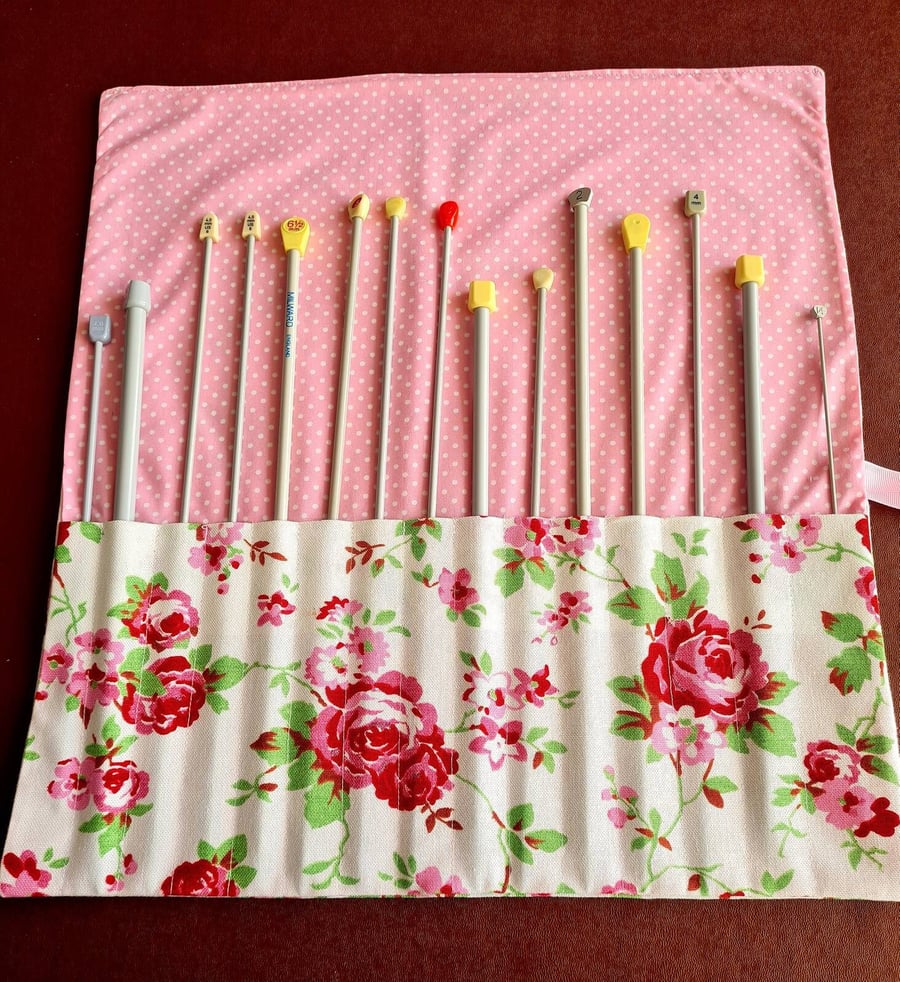 Knitting needle roll made in Cath Kidston Rosali fabric