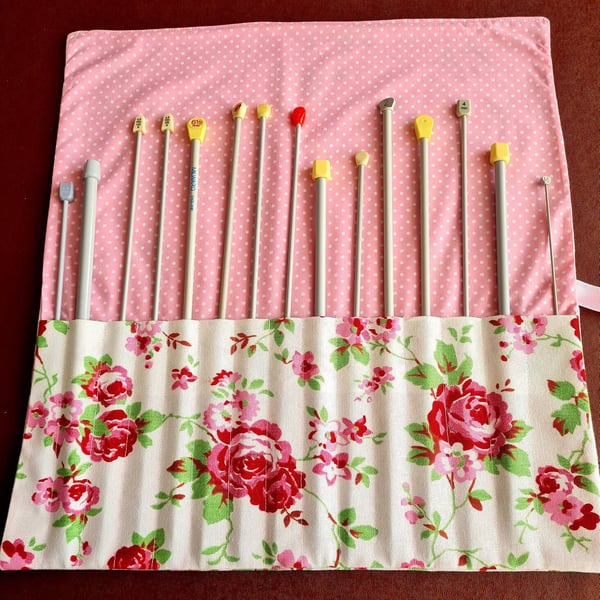 Knitting needle roll made in Cath Kidston Rosali fabric