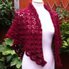 Deep Red Australian Merino Wool Crochet Shawl