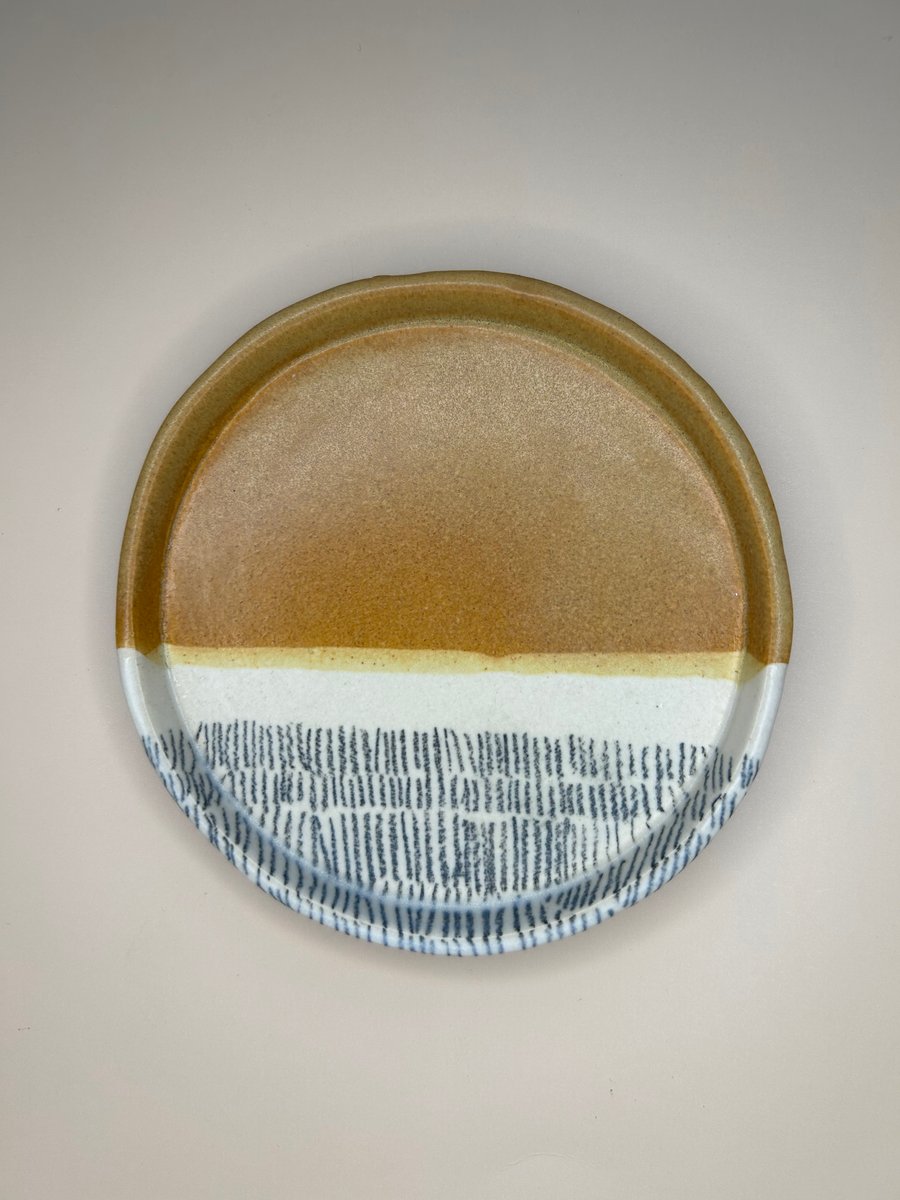 Yellow stripe ceramic coaster dish