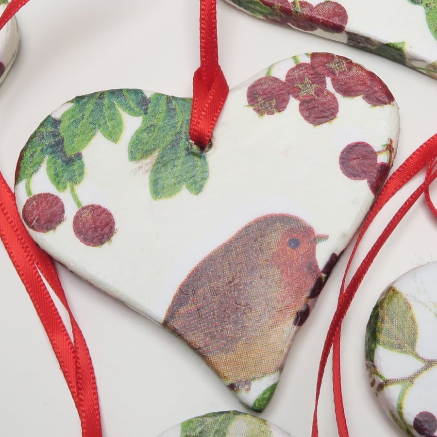 Handmade Decoupaged Heart Christmas Decoration