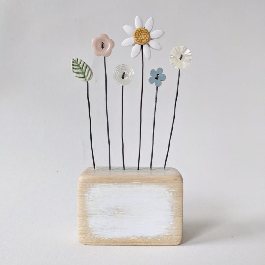 Clay Flower Garden in a Wood Block Personalised
