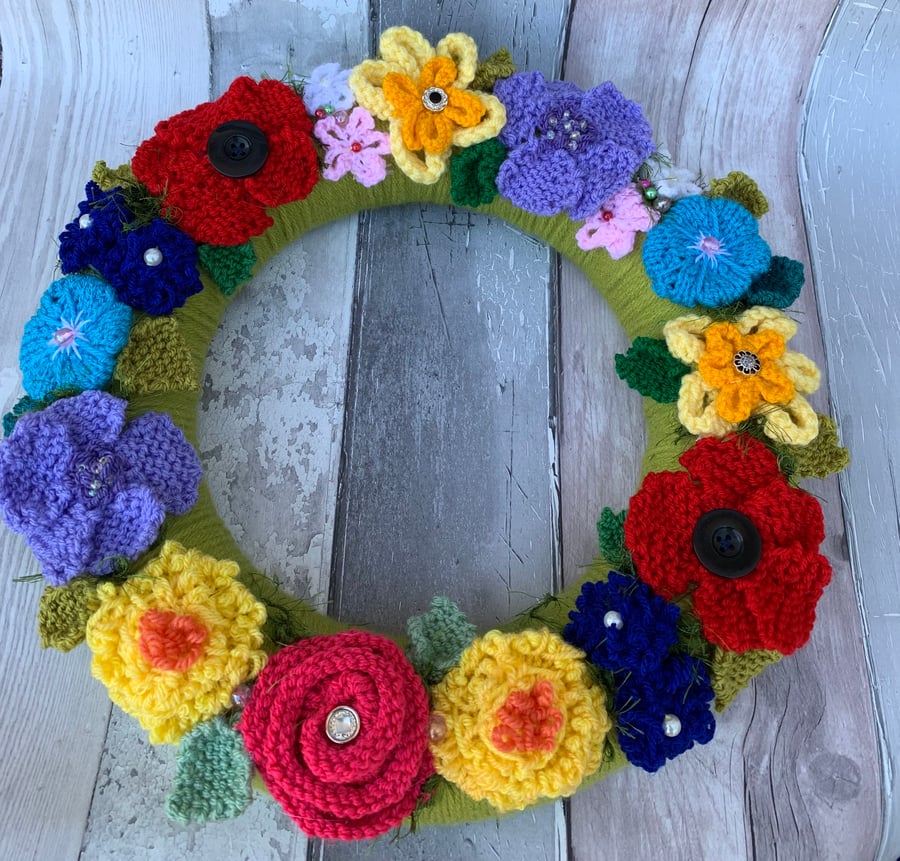 Knitted  spring wreath , Easter gift , made to order 