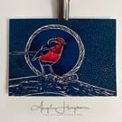 Robin Christmas Winter Festival Card - Blank - Printed from Original Lino Cut