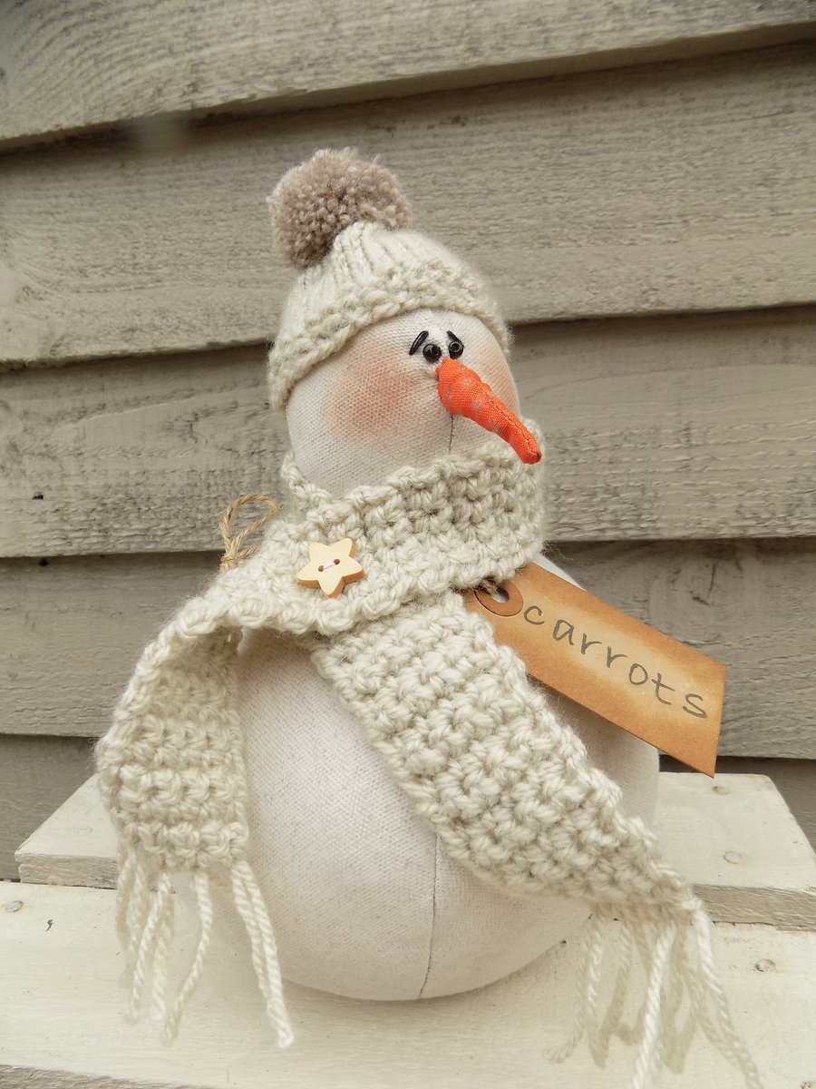 Handmade One of a Kind Primitive Snowman Decoration Free Standing