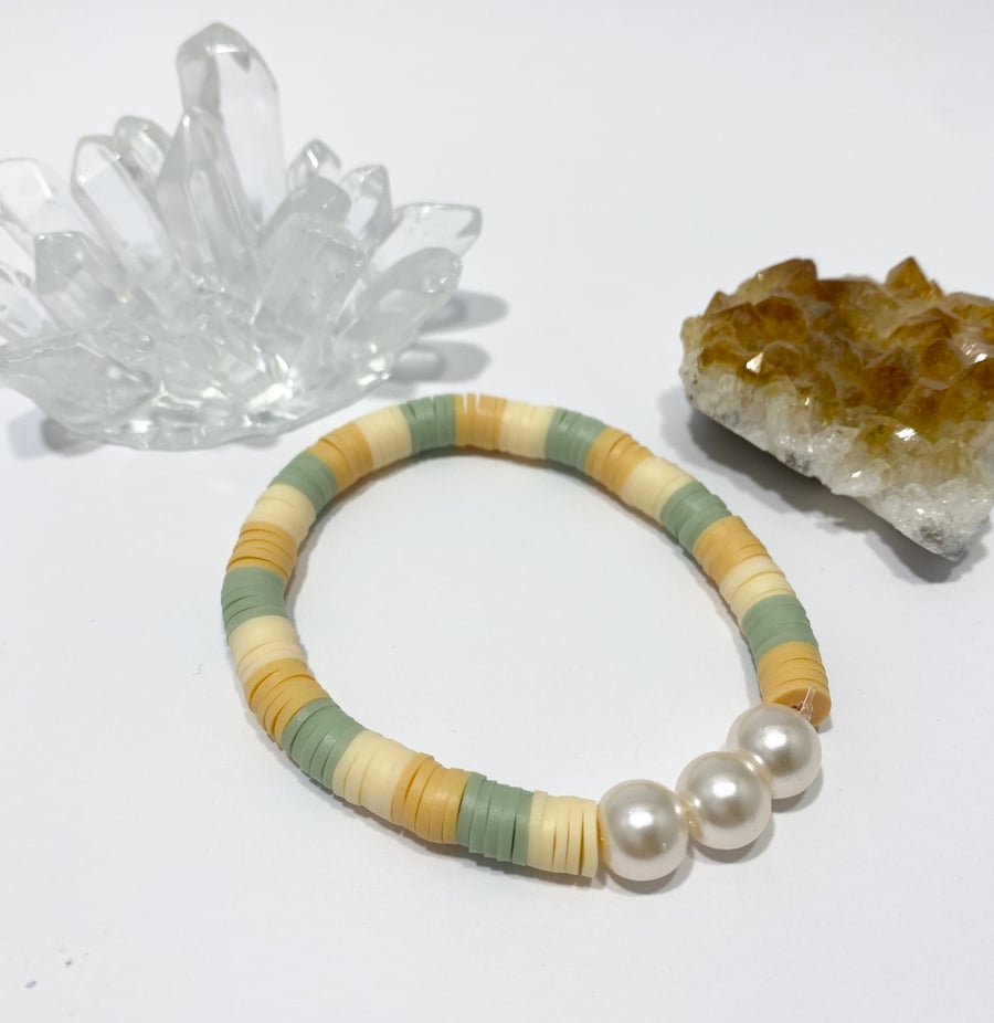 Clay Bead Bracelet With Pearl Beads