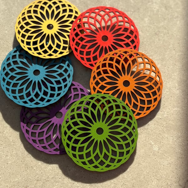 Geometric floral pattern coaster