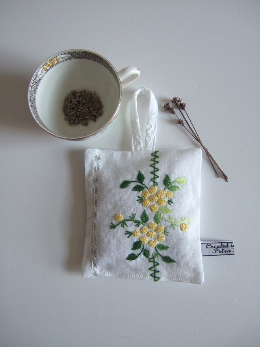 Lavender bag in yellow floral vintage embroidery