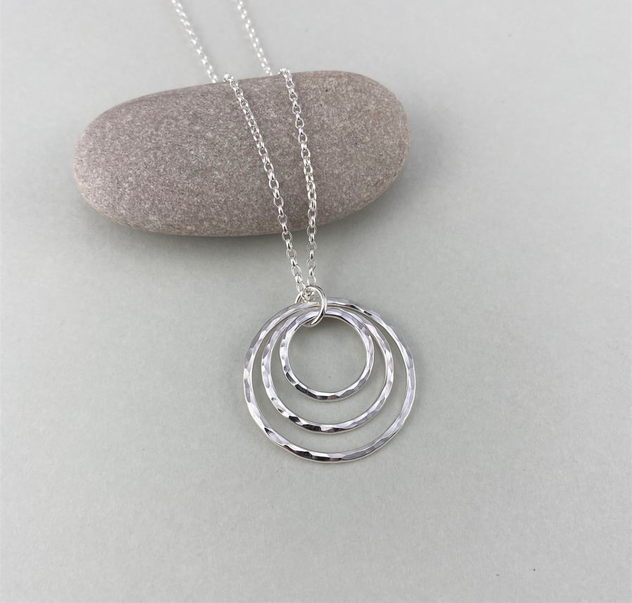 Hammered Sterling Silver Triple Circle Necklace