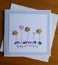Happy Anniversary Card - Hearts, Flowers and Sequins - Blue and White Polka Dot - Image 1