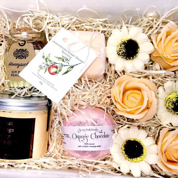 Sweet Orange Spa Gift Box Bathroom Pamper Basket Scents of Chocolate Orange, Hon
