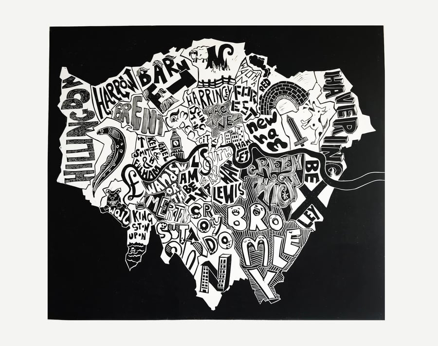 London Boroughs Linocut