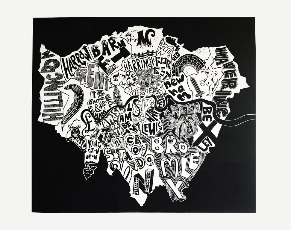 London Boroughs Linocut