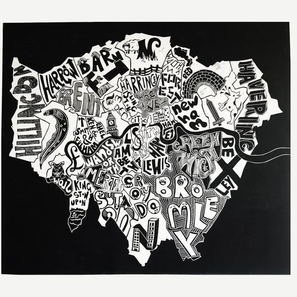 London Boroughs Linocut