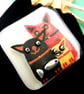 Handmade Fused Glass 'Cats with Fish' Brooch - Image 3