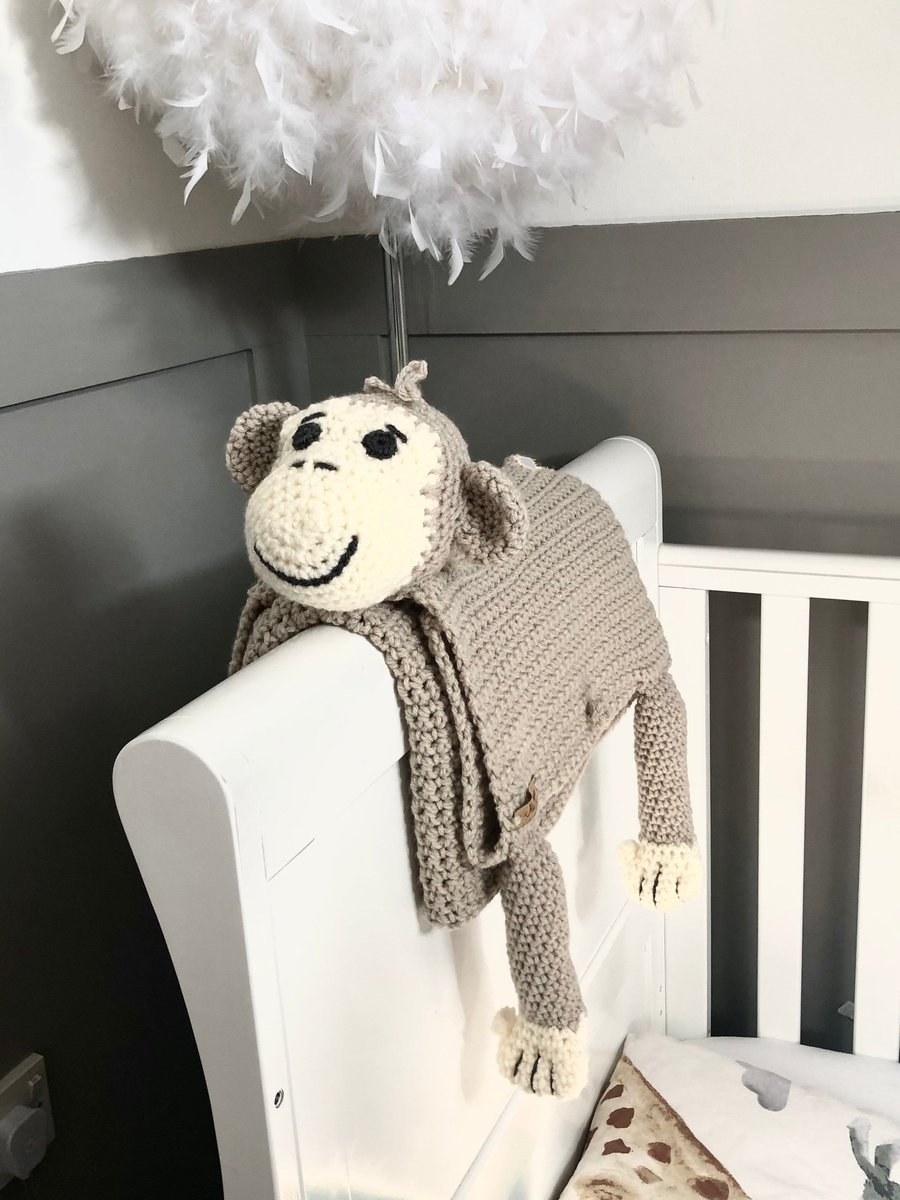 Crochet Baby blanket, cuddle and play Monkey blanket, car seat blanket, play mat