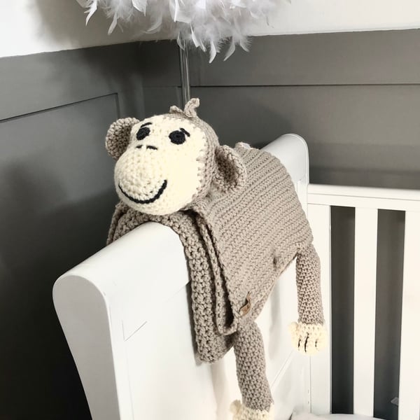 Crochet Baby blanket, cuddle and play Monkey blanket, car seat blanket, play mat