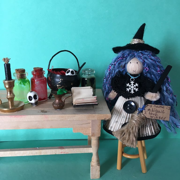 Multi-Blue Witch Doll Decoration, Cute Halloween Decoration