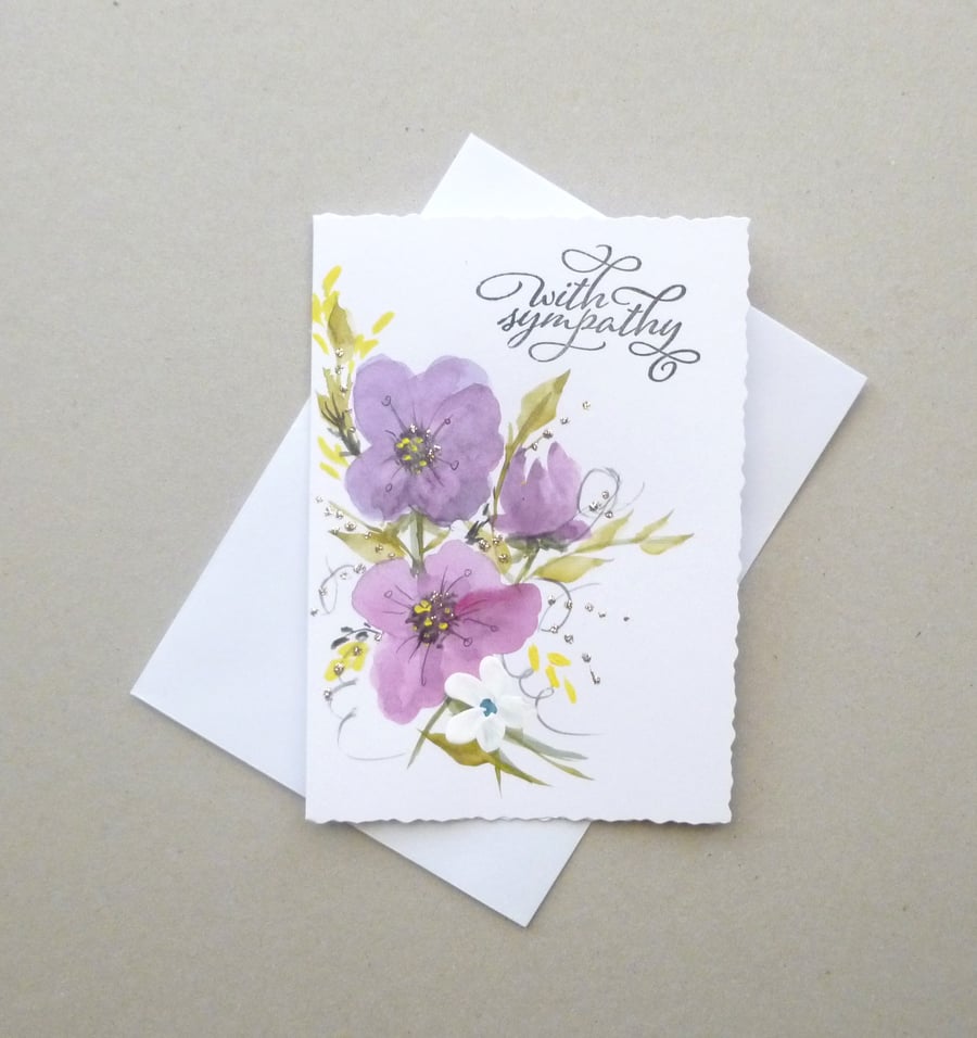 hand painted floral sympathy card ( ref F 765 A4 )