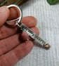 Bag Charm, Sterling Silver Bar Stamped Furry Feets with Paw Print & Rhodonite - Image 2