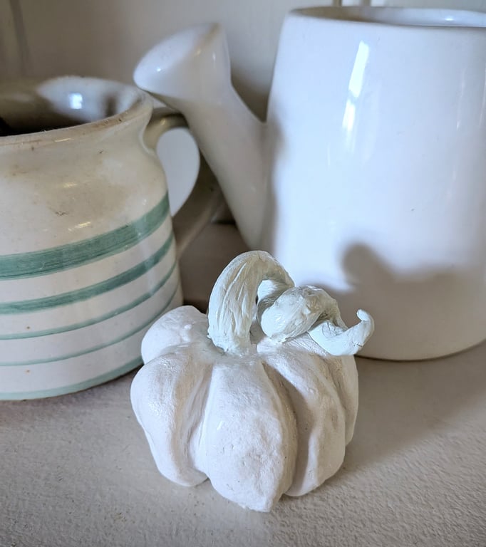 White & Pale Green Clay Pumpkin 