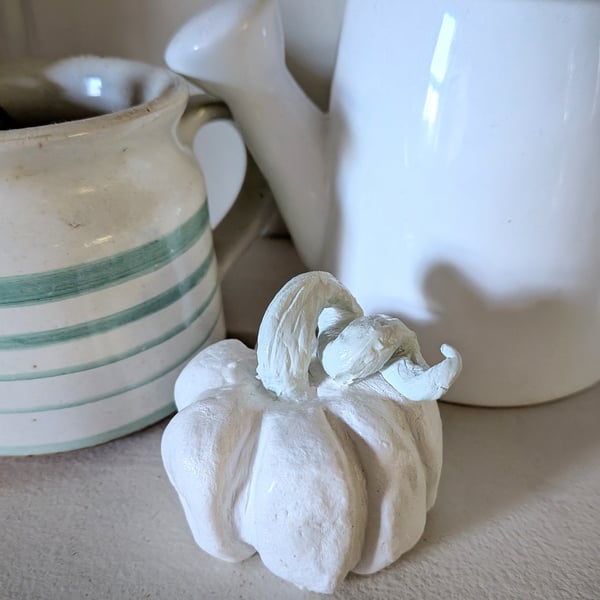 White & Pale Green Clay Pumpkin 