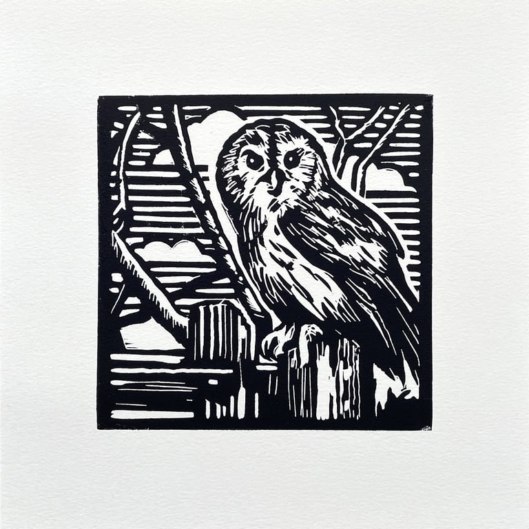 Tawny Owl - Linocut Print