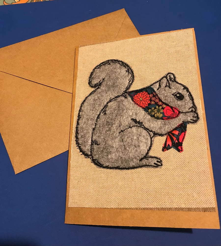 Handmade Greetings Card - Squirrel with Liberty Print Scarf - Keepsake Card 