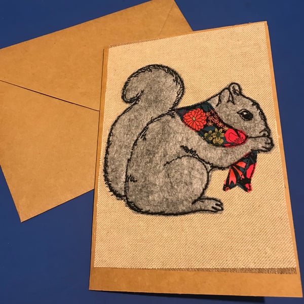 Handmade Greetings Card - Squirrel with Liberty Print Scarf - Keepsake Card 