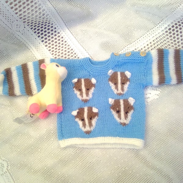 Round Neck Jumper with Badger Design for Babies and Toddlers, Novelty Jumper
