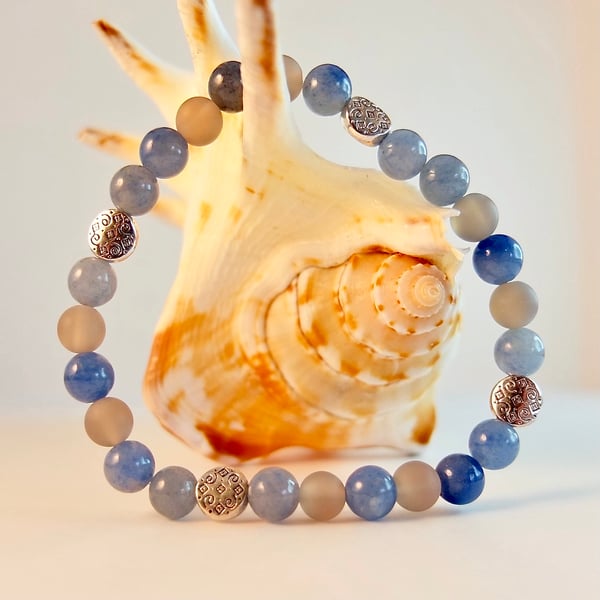 Blue Aventurine And Grey Agate Bracelet - Handmade In Devon.